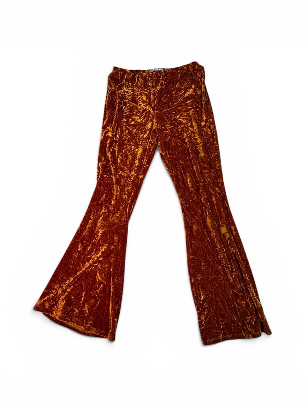 Kimchi Blue Crushed Velvet Flare Pants Gold Mustard Boho Retro Y2K L - Picture 2 of 10